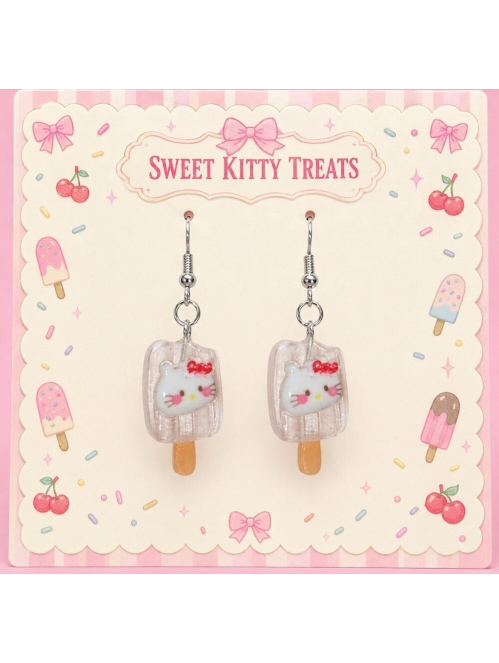 Kawaii Sanrio Hello Kitty Ice Cream Popsicle Summer Hypoallergenic Earrings